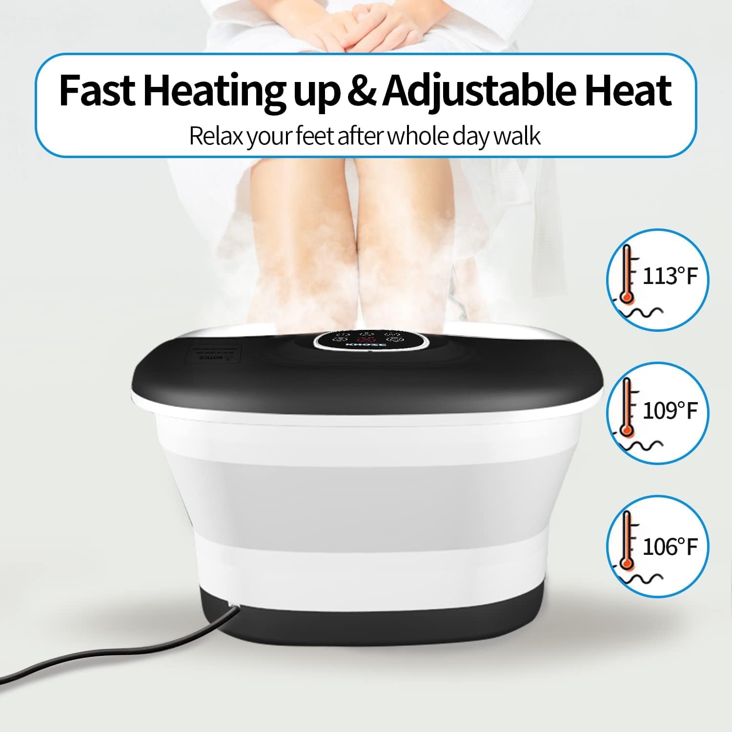 Detalle 2 de KNQZE Foot Spa and Massager with Heater: Heated Soothing Foot Bath with Remote, Pumice Stone & 16 Rollers