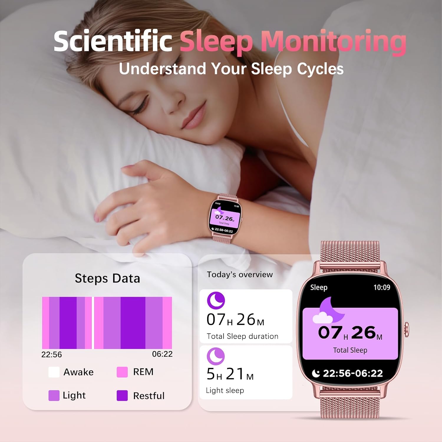 Thumbnail 1 de Smart Watches for Women with 1.85'' HD Screen, Health Monitoring, and Dual Straps – Rose Gold