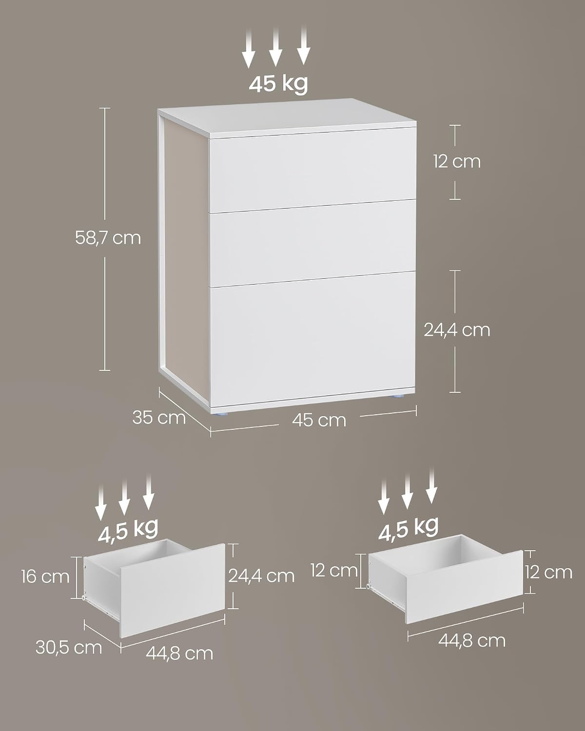 Detalle 2 de VASAGLE LET778W01 comodino 35 x 45 x 58,7 cm