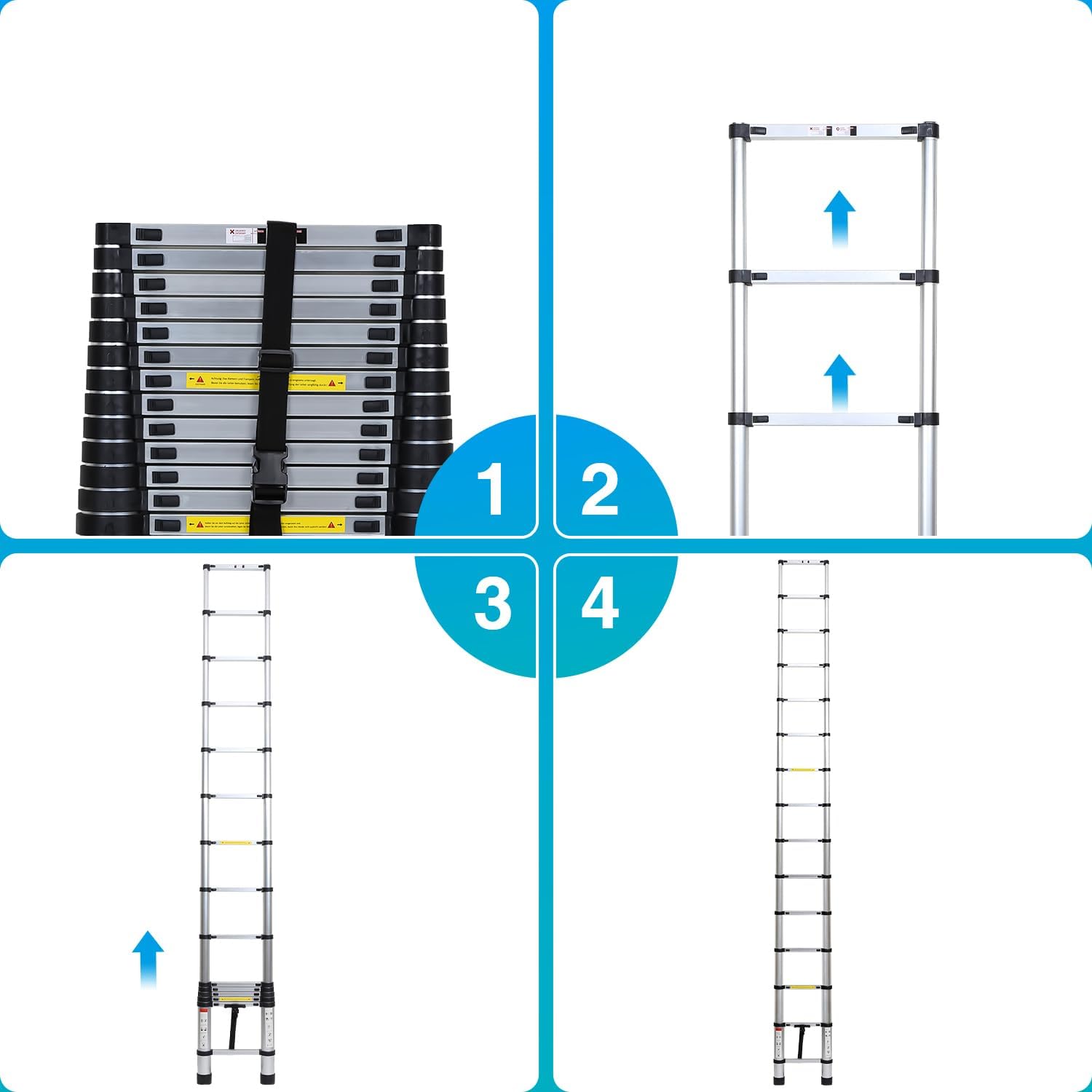 Thumbnail 5 de Tubiaz Scala telescópica in alluminio, 4,4 m – 15 gradini con blocco di sicurezza automatico