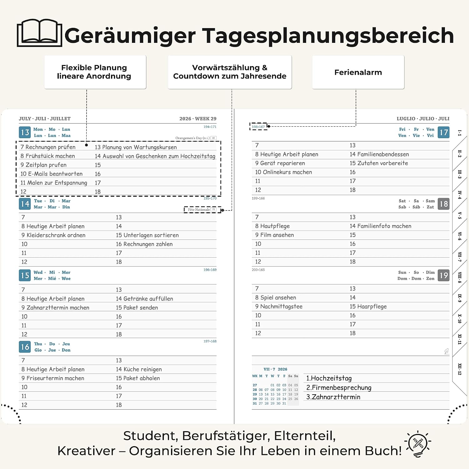 Detalle de IN-LUXPRO Kalender 2026/2027 – Wochenplaner A6, 18 Monate, vegan-leder, Querformat, Staubblau