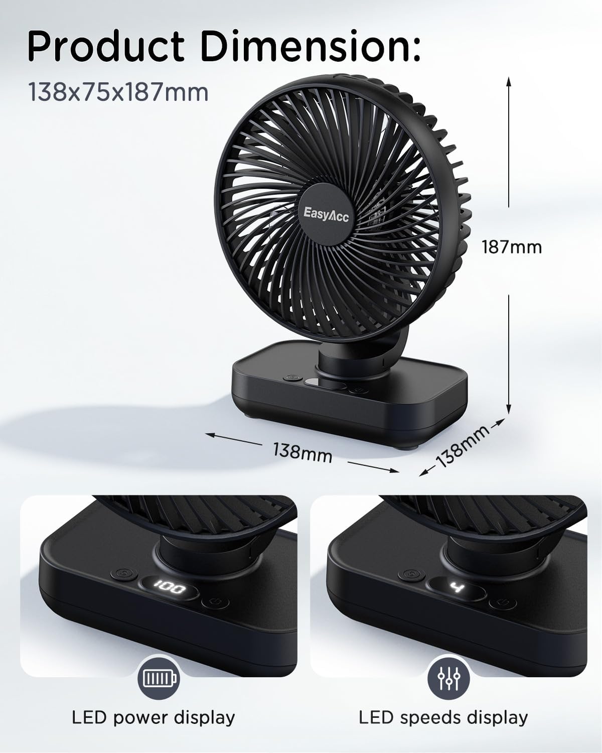 Thumbnail 6 de EasyAcc Ventilador de Mesa USB 4 Velocidades ⚡ Recargable 4000mAh
