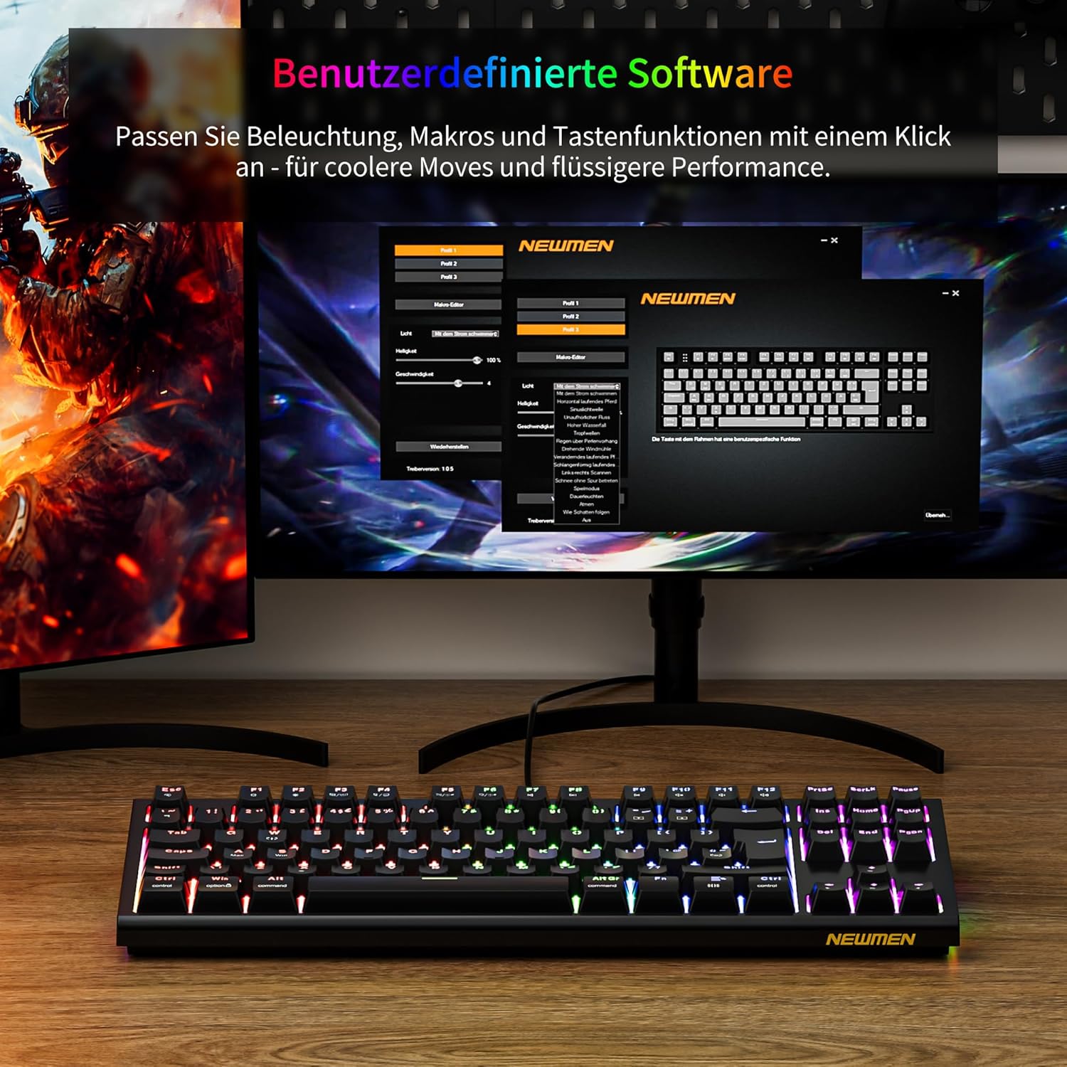 Thumbnail 3 de Newmen GM870 TKL Gaming-Tastatur (75%) mit Hot-Swap, kabelgebunden, RGB, Anti-Ghosting – deutsches QWERTZ, rote Switches