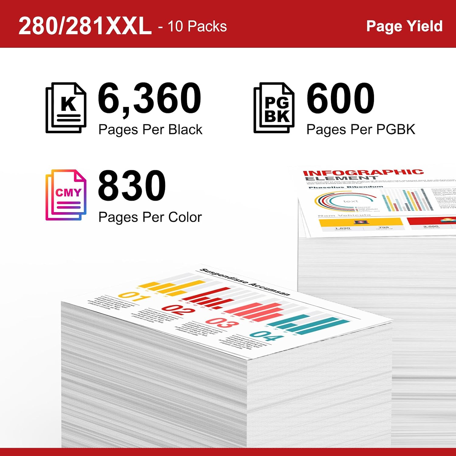 Detalle de toinkbea PGI-280XXL CLI-281XXL Compatible Ink Cartridges, 10-Pack
