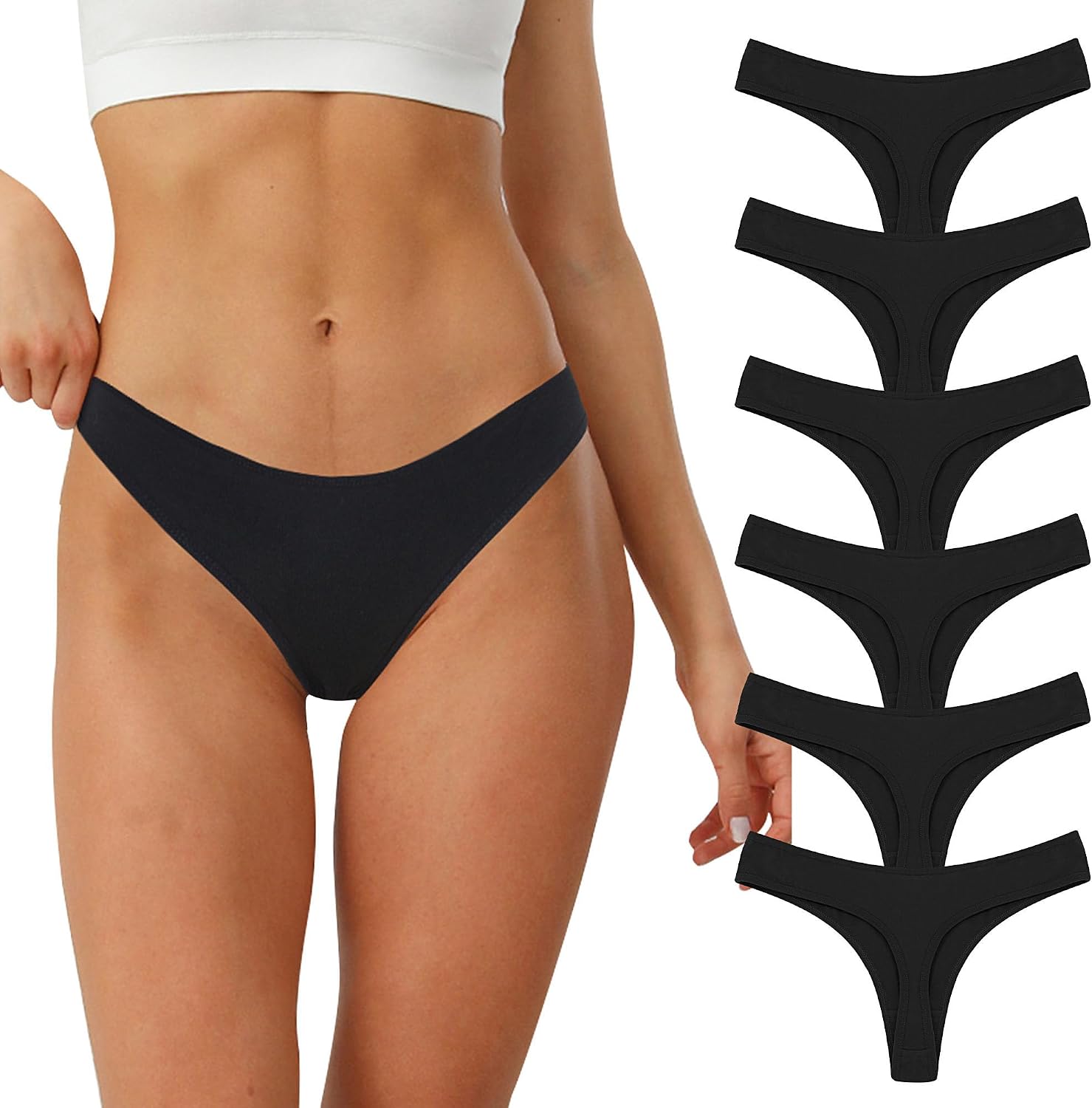 Detalle de Lakpoau Baumwoll-String-Tanga für Damen im 6er-Set (S–XL)