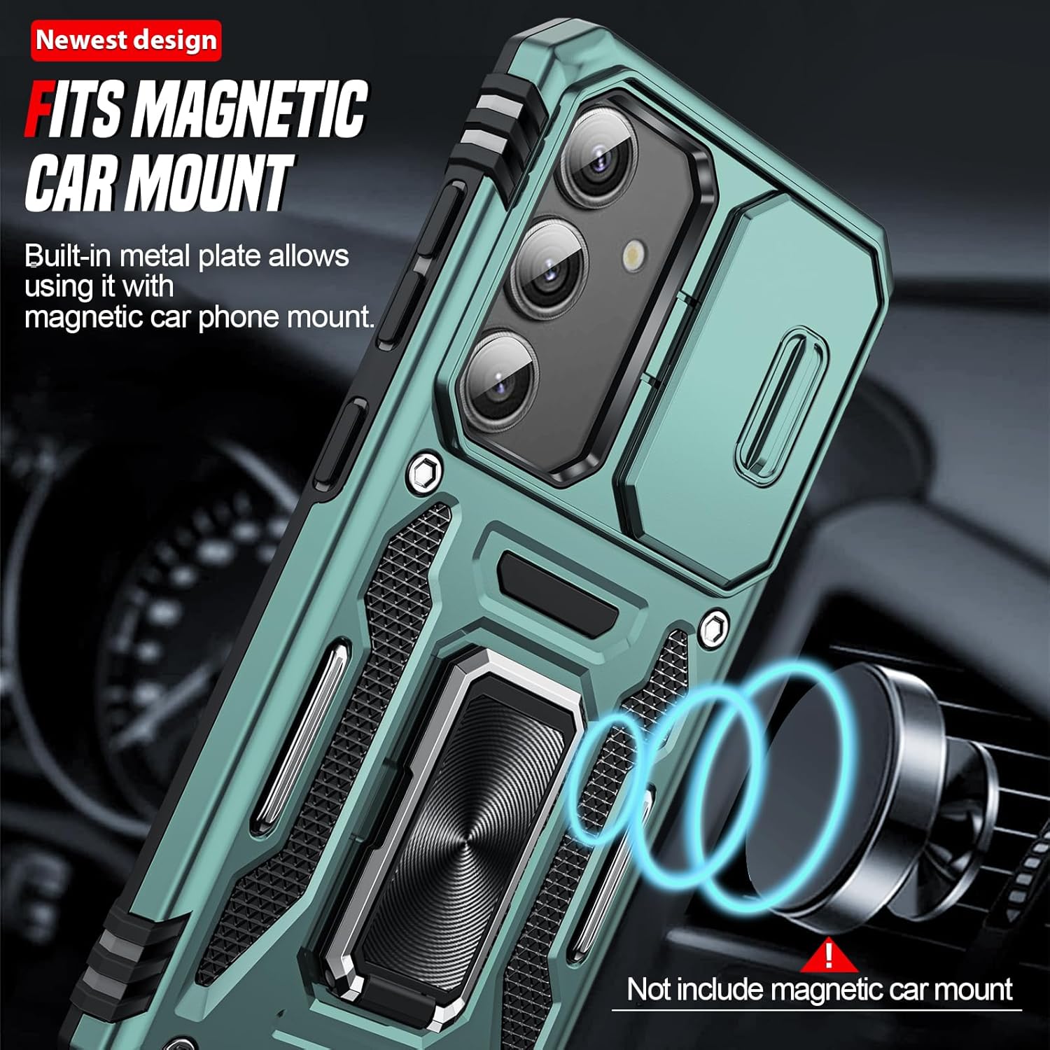 Thumbnail 5 de LeYi Galaxy S25 phone case with sliding camera lens cover and ring stand holder (light green)
