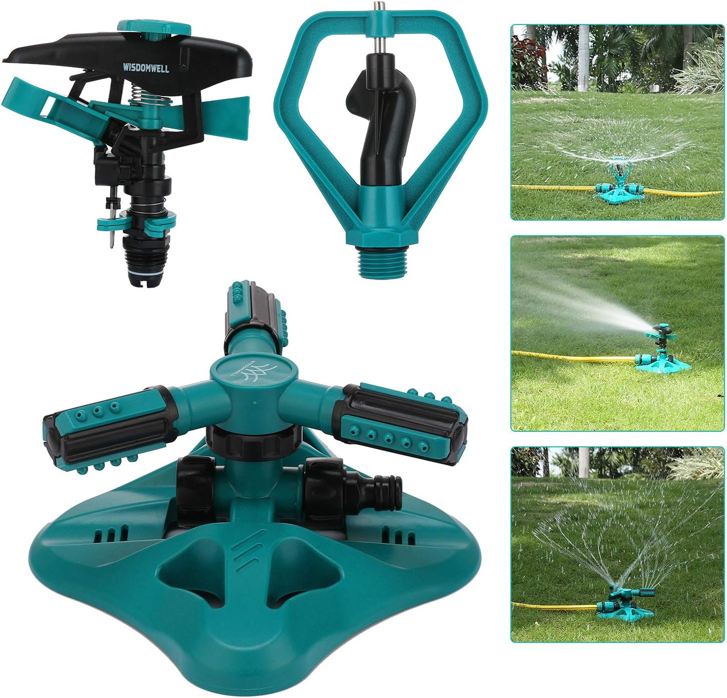 Thumbnail 5 de WISDOMWELL Garden Sprinkler: 360° Rotating 3-Arm Irrigation for Large Lawns