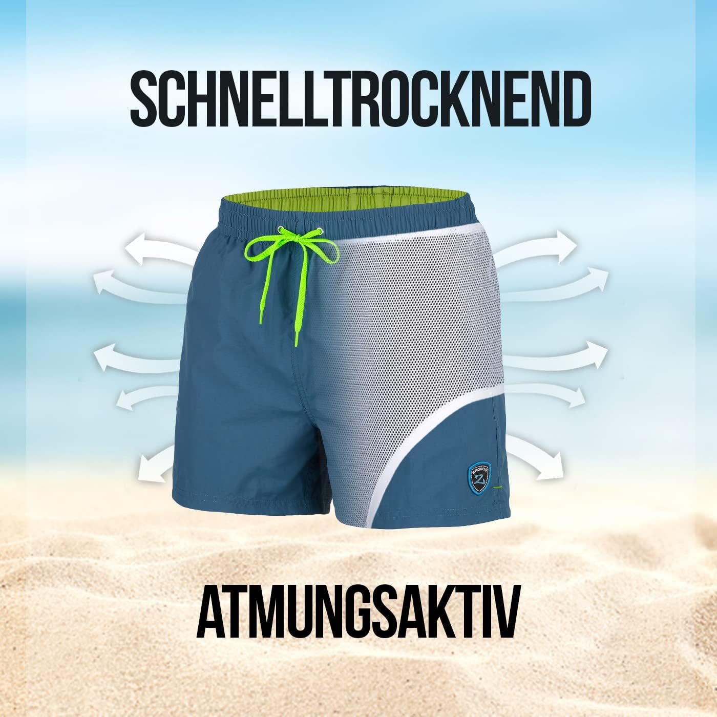 Detalle de Zagano Herren Badehose schnelltrocknend mit Tunnelzug und Mesh-Einsätzen (S–6XL)