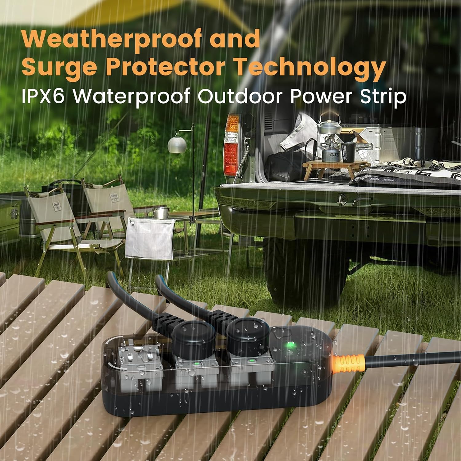 Thumbnail 1 de CAKINKON Outdoor Power Strip Weatherproof (10 ft) With 3 AC Outlets and Surge Protection, UL Listed