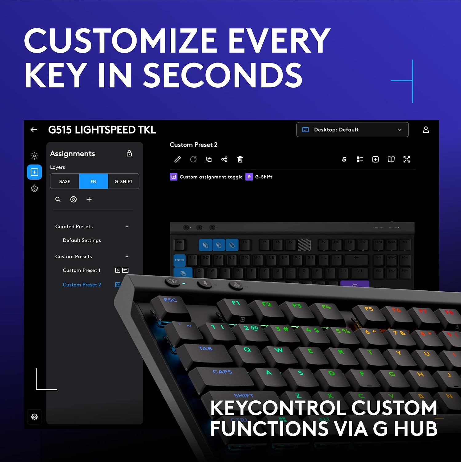 Thumbnail 6 de Logitech G515 LIGHTSPEED TKL Wireless Gaming Keyboard, Linear Switches