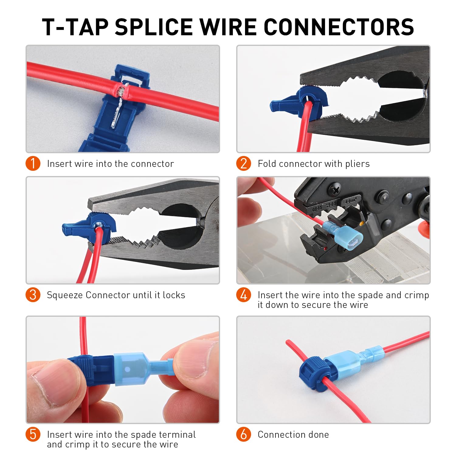 Detalle de Nilight 50132B T-Tap Wire Terminals, Blue 16–14 AWG, 120-Piece Kit