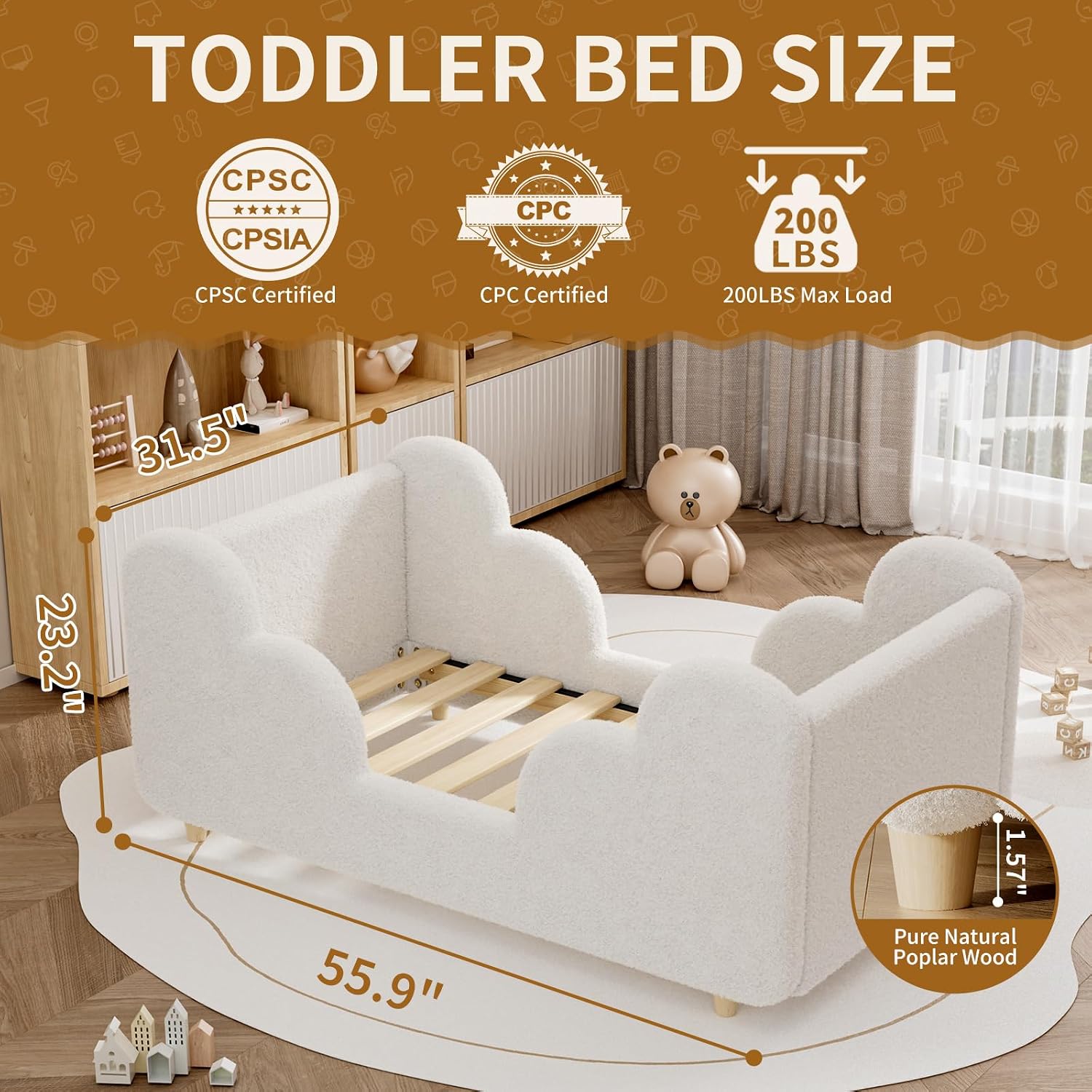 Detalle de NAIZEA Toddler Floor Bed, Crib-Size Frame with Soft Cloud-Shaped Rails