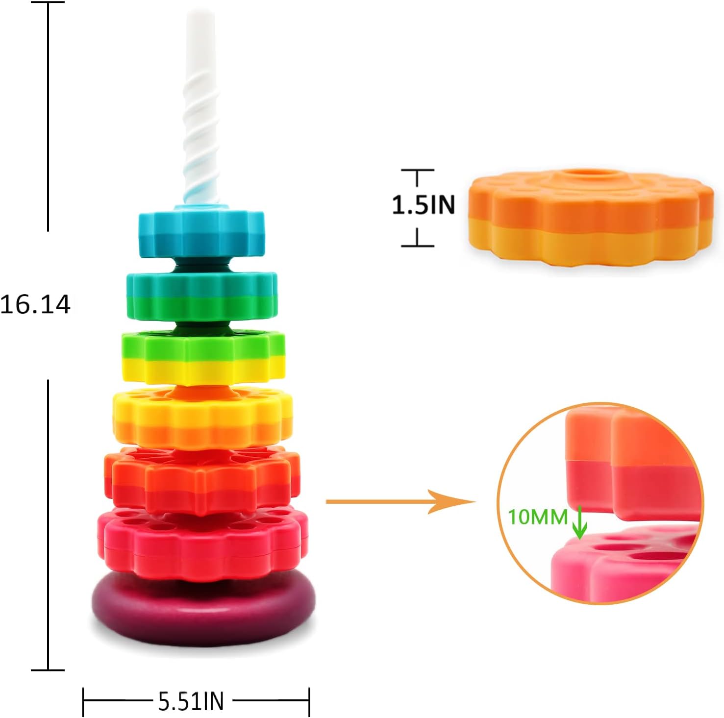 Detalle 2 de LUCKFUTURE Rainbow Stacking Rings for Toddlers 🎲