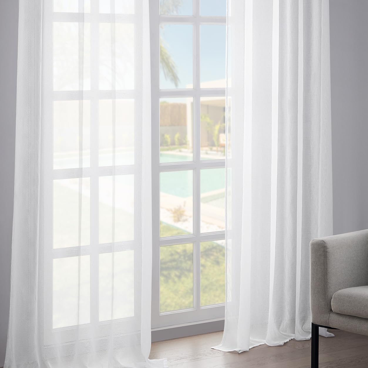 Thumbnail 3 de Lot de 2 rideaux en voile blanc Topfinel (semi-transparent) pour salon, longueur 235 cm