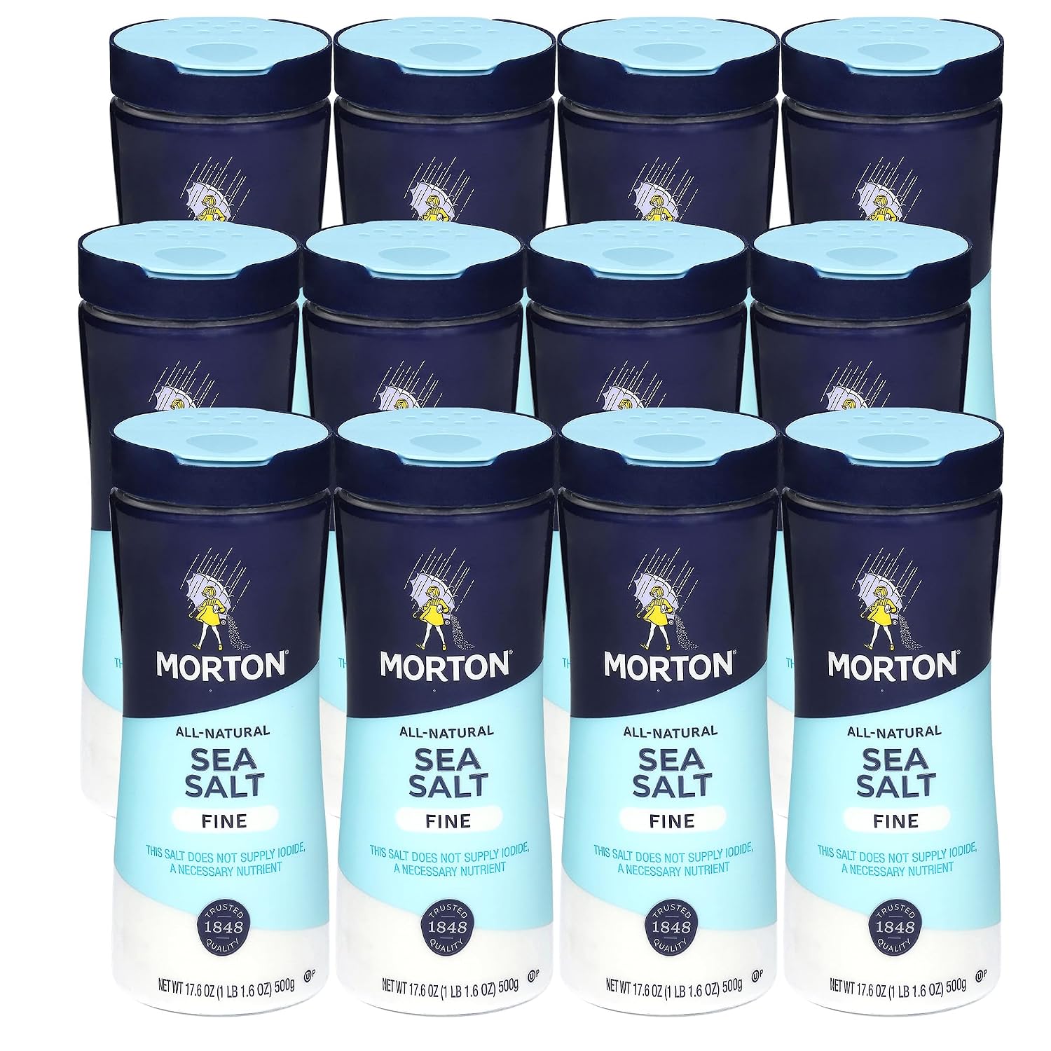 Detalle de Morton F111930010B Fine Sea Salt Shaker, Non-Iodized, 17.6 oz, Pack of 12