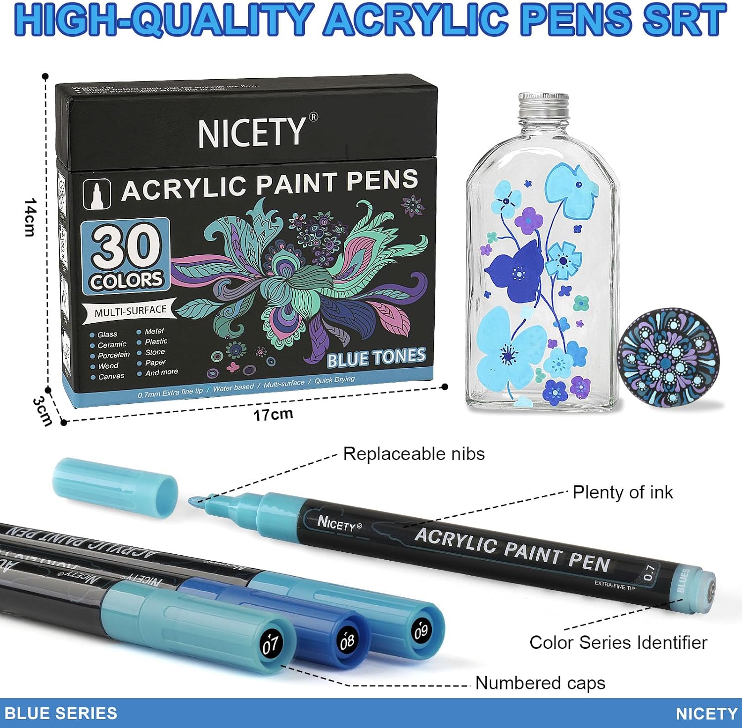 Detalle de Nicety 32 Colours Acrylic Paint Pens (Skin Tones) - Dual-tip brush and fine markers for rock, stone, ceramic and more