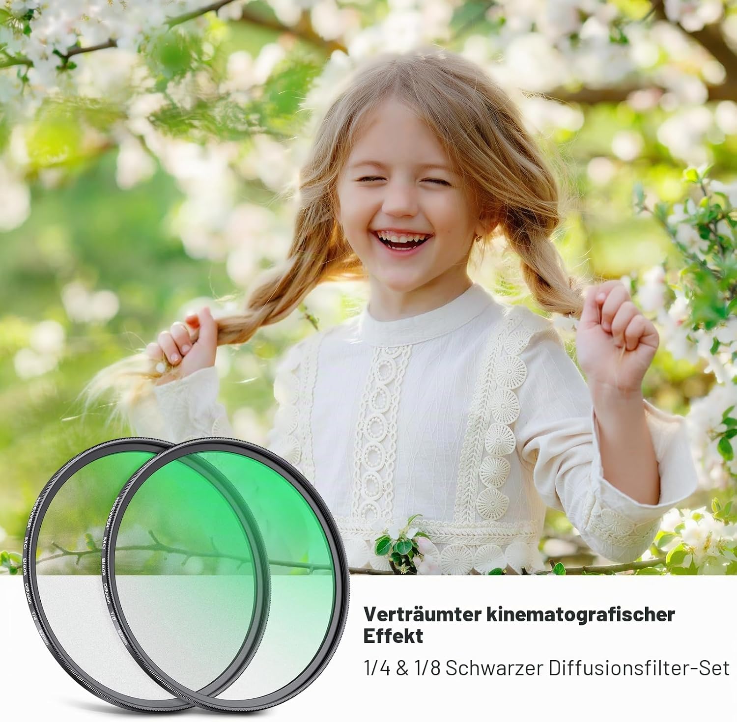 Detalle 2 de NEEWER 82mm 1/4 & 1/8 Black Diffusion Filter‑Set – 2er Pack mit Aufbewahrung und Reinigungstuch