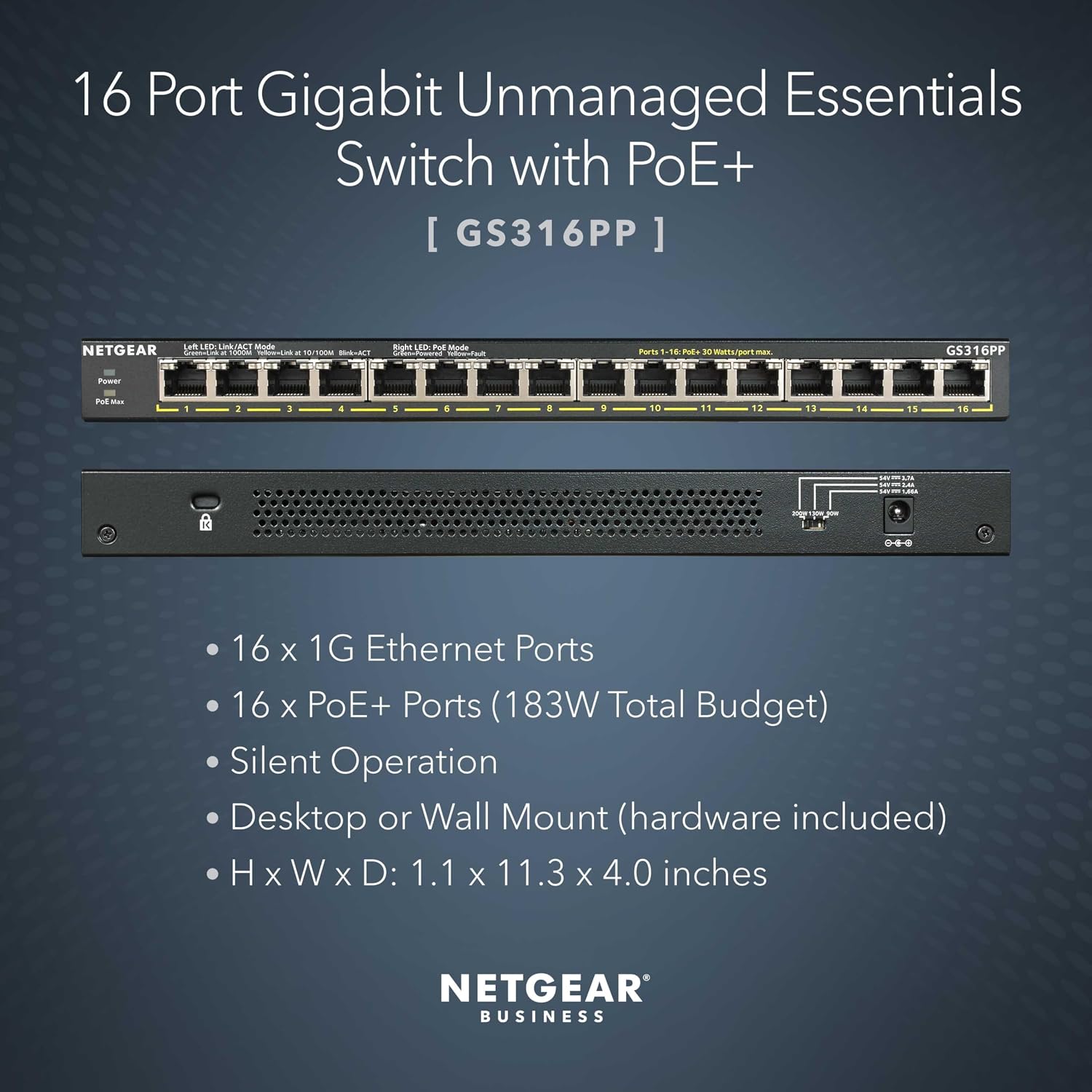 Detalle 2 de NETGEAR 16-port PoE switch GS316PP (Gigabit, plug-and-play, silent operation)