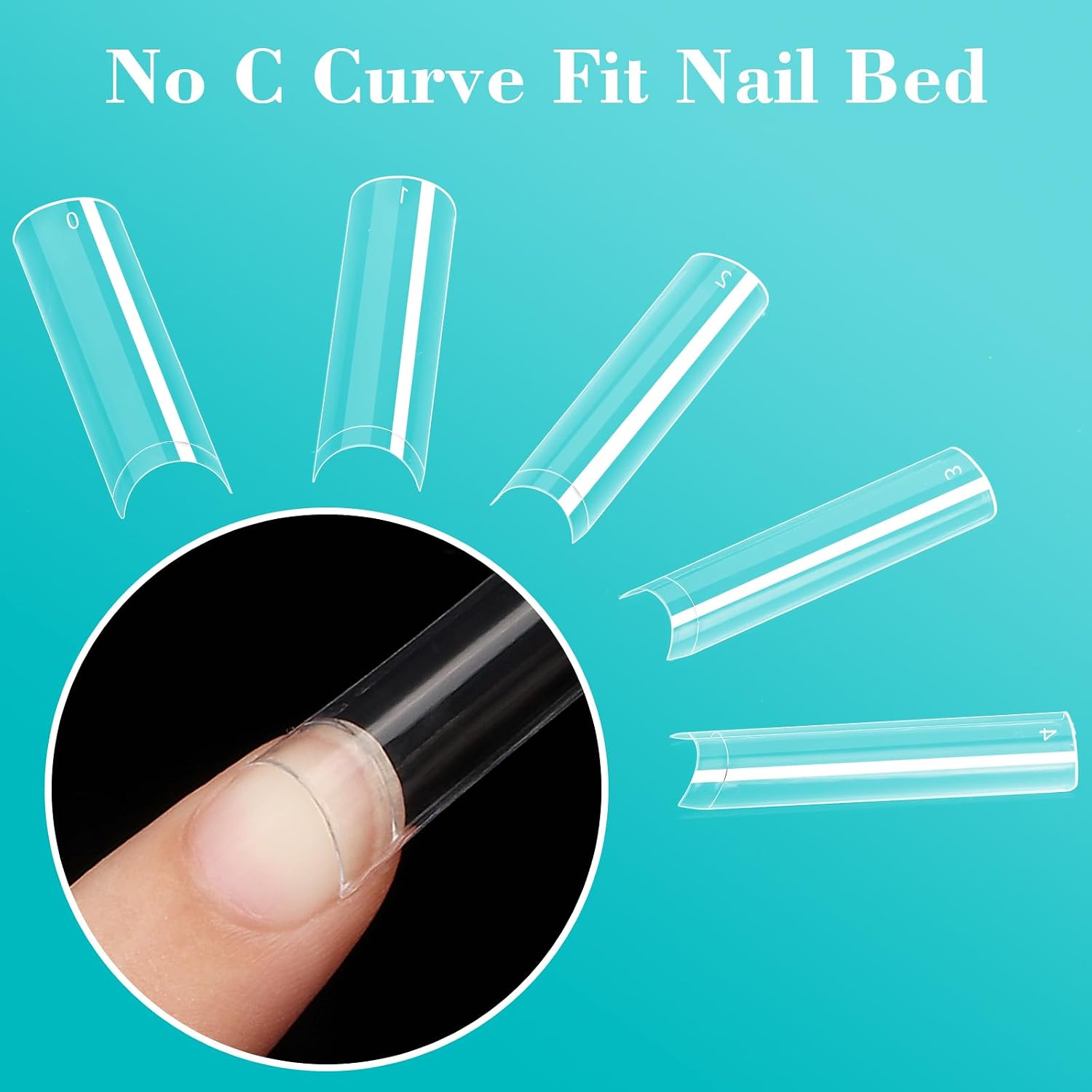 Detalle de LIONVISON JIO027 XXL Square Nail Tips, Clear Half-Cover, No-C-Curve, 12 Sizes