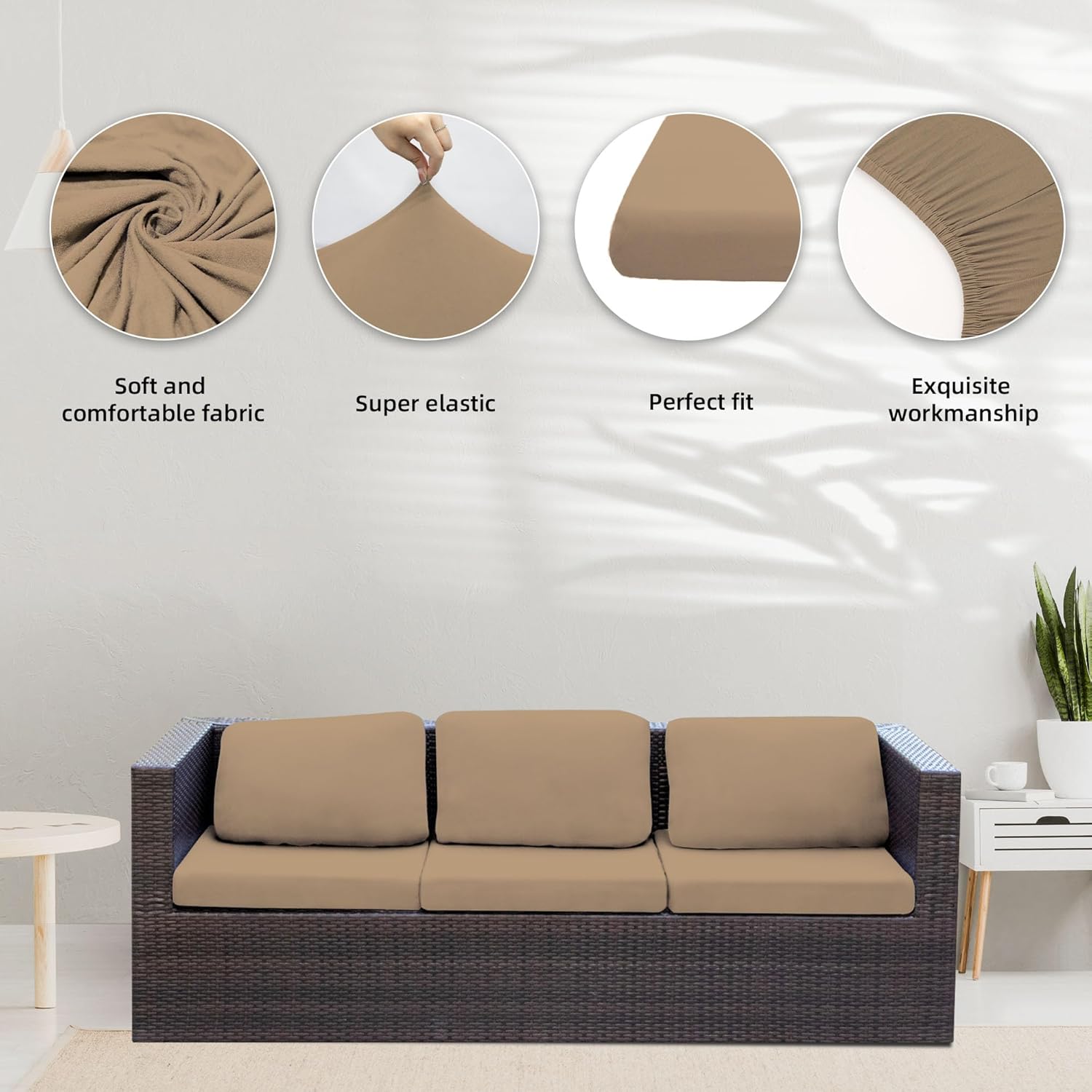 Thumbnail 2 de BIETYONE 8-Pack Outdoor Cushion Covers: Elastic Sofa Cushions for Patio (Fits 20–27 in Cushions)