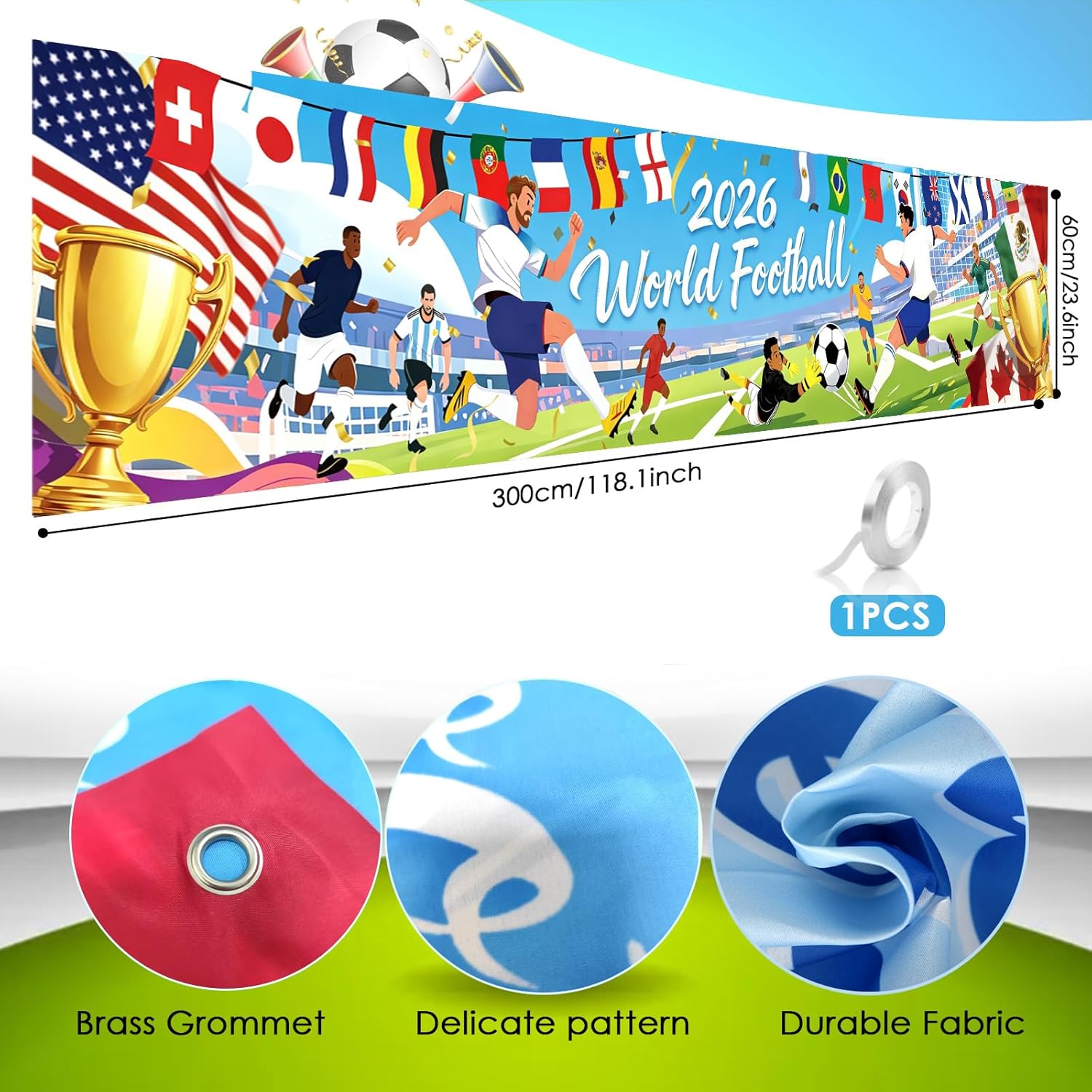 Detalle de AhfuLife Fußball Banner 300 x 60 cm – WM 2026 Deko für Innen & Außen