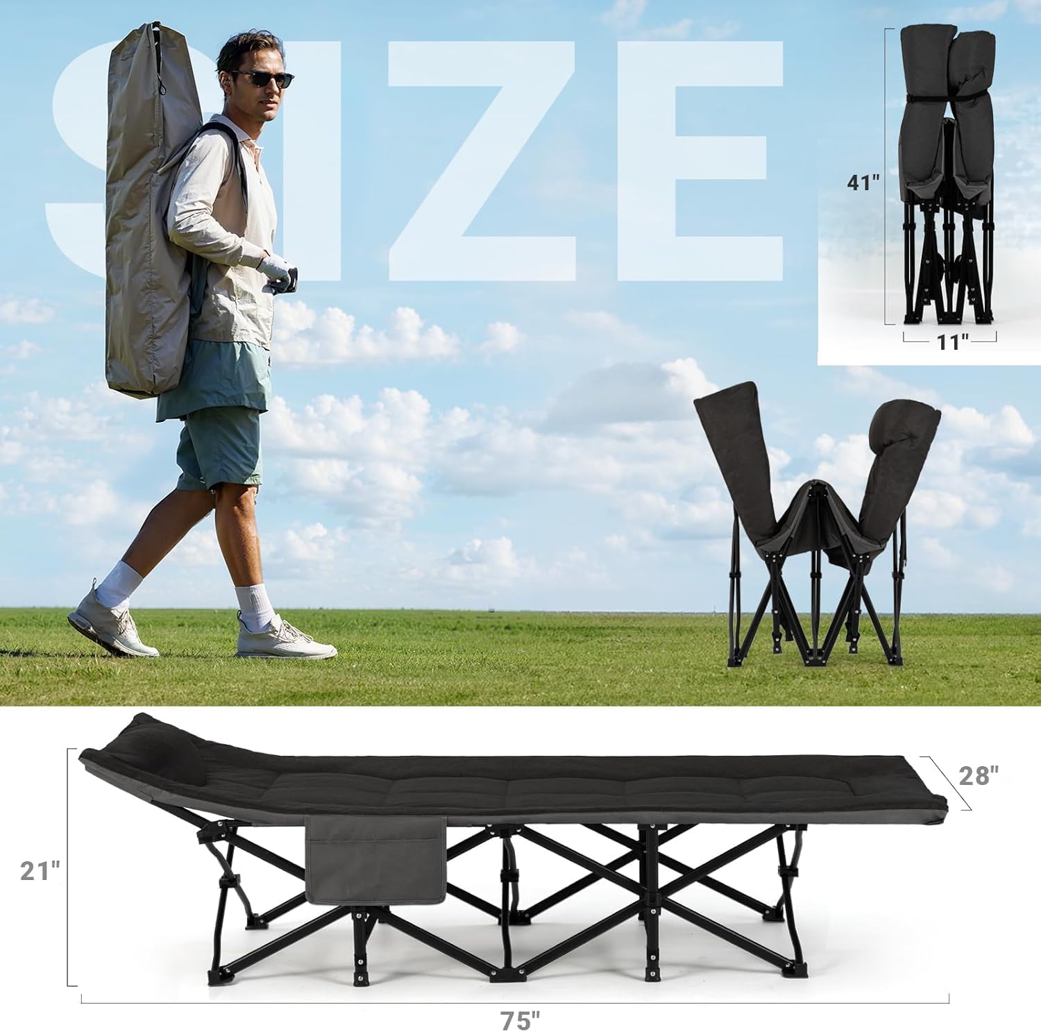 Thumbnail 5 de OVERMONT 28" Extra Wide Folding Camping Bed