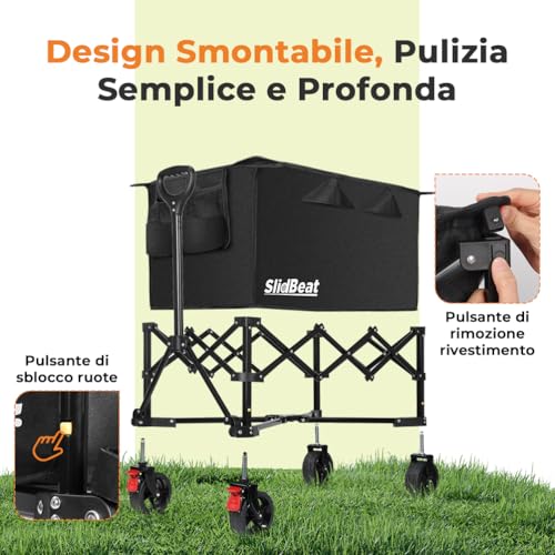 Detalle 2 de SLIDBEAT Carrello da Campeggio Portatile 120L con Ruote Grandi e Manico Regolabile