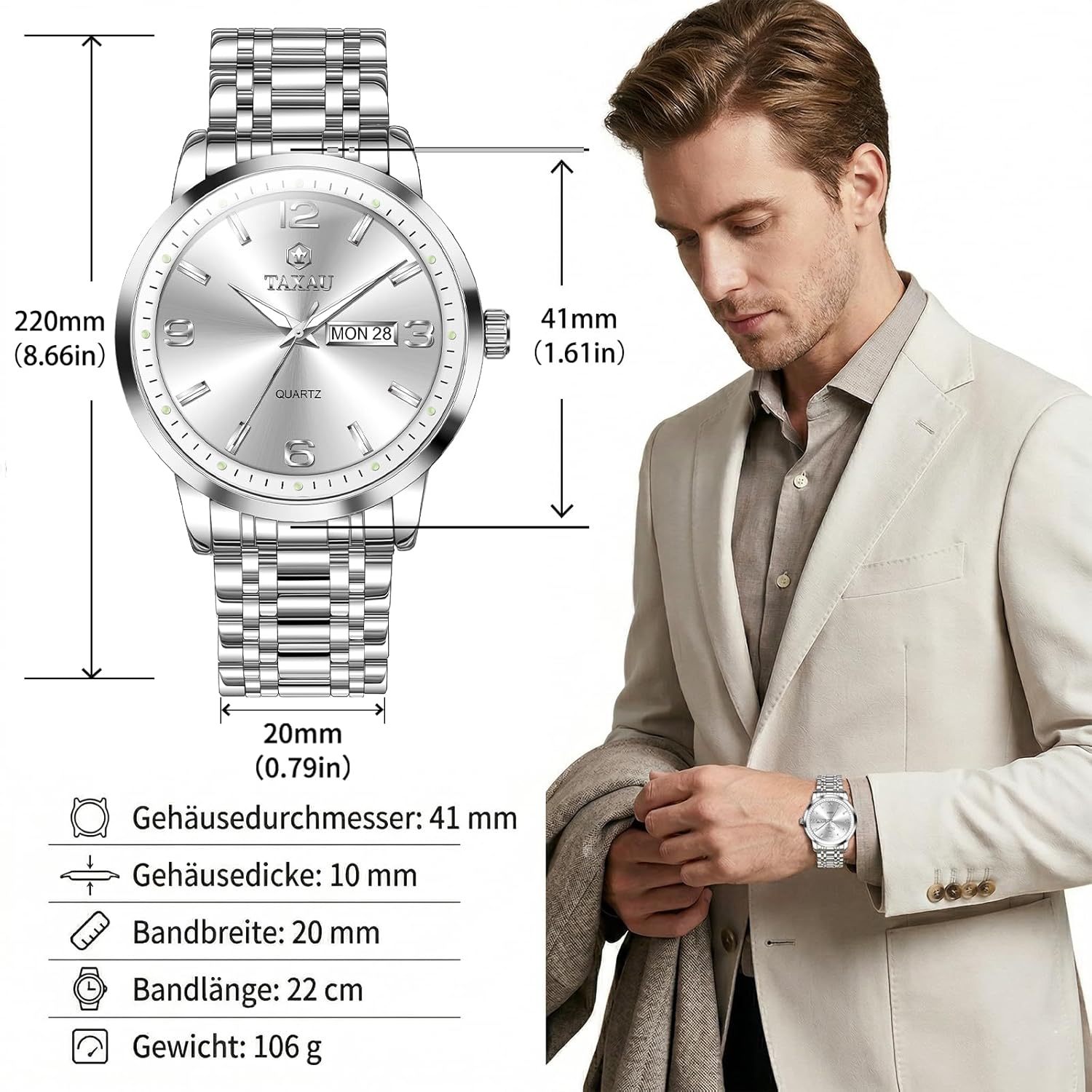 Thumbnail 1 de Taxau Herrenuhr – wasserdicht, Edelstahl, Luxus-Business-MultIFunktion