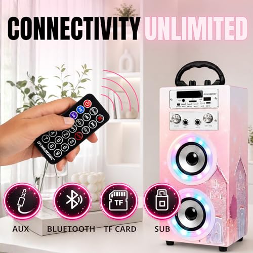 Detalle de Dynasonic Karaoke Altavoz Bluetooth Portátil con 2 micrófonos: diversión móvil para fiestas y comuniones