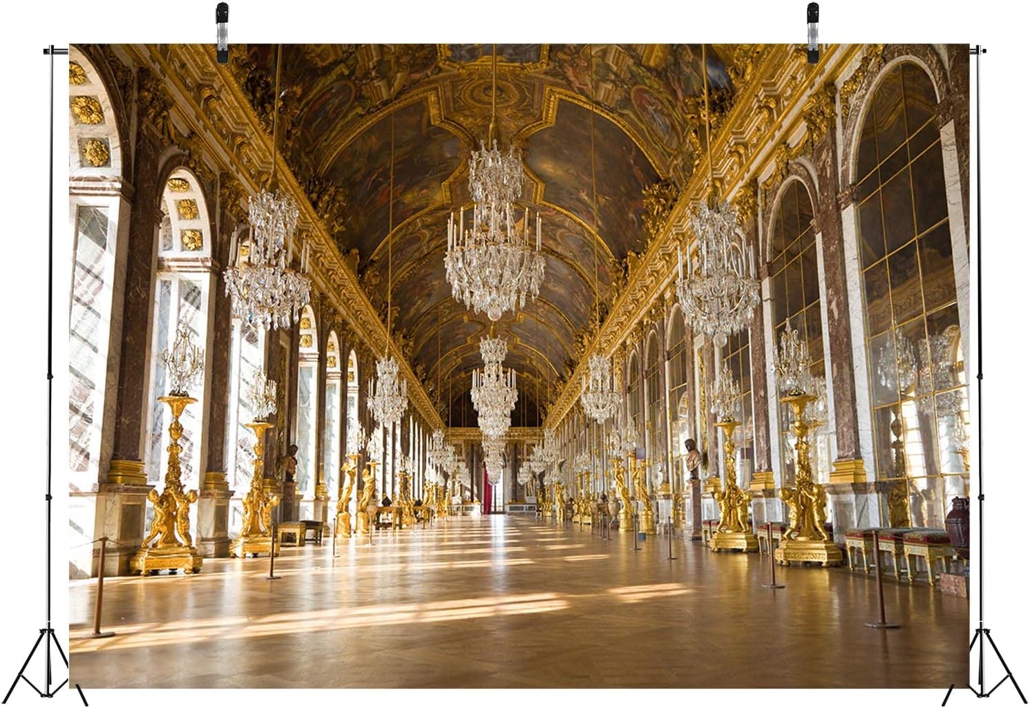Detalle de BELECO 2.1 x 1.5m Royal Palace of Versailles Fabric Backdrop (Hall of Mirrors style) for photoshoots