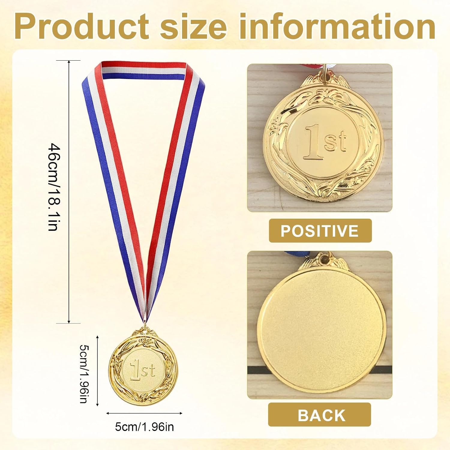 Detalle 2 de Eulihent 12 Pack Gold Metal Medals for Children and Adults – 2 Inch with Ribbon