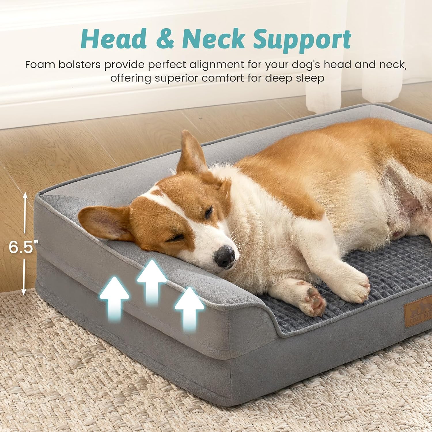Detalle de Cosy Kiss orthopädisches Hundebett für große Hunde (U-Form, grau) mit wasserabweisendem Bezug