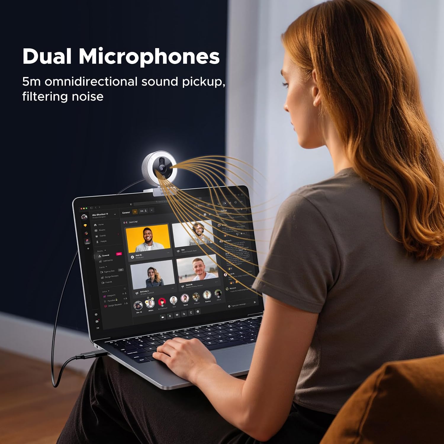 Detalle 2 de UGREEN 2K/30fps Webcam for PC with ring light