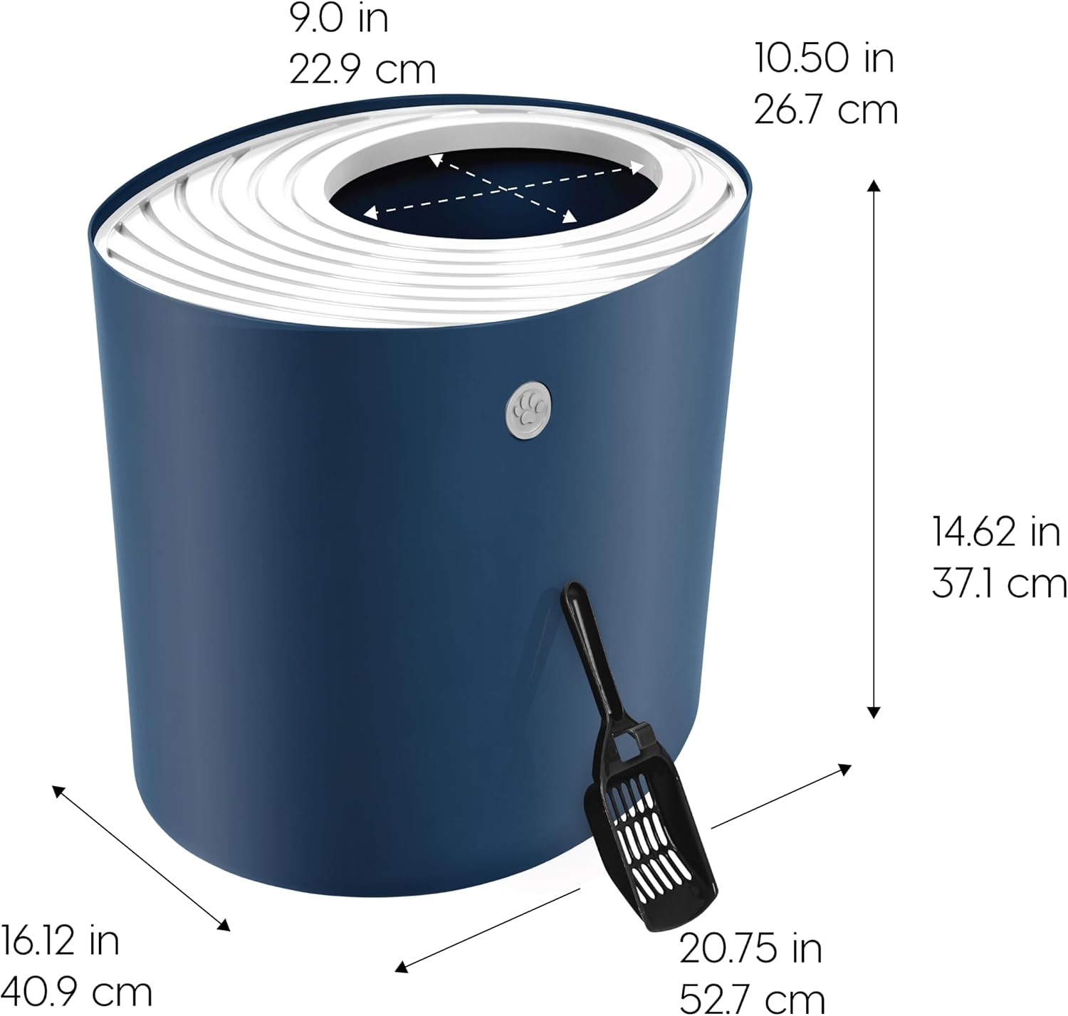 Detalle 2 de IRIS USA 553321 Top-Entry Cat Litter Box, Navy/White, Grooved Lid