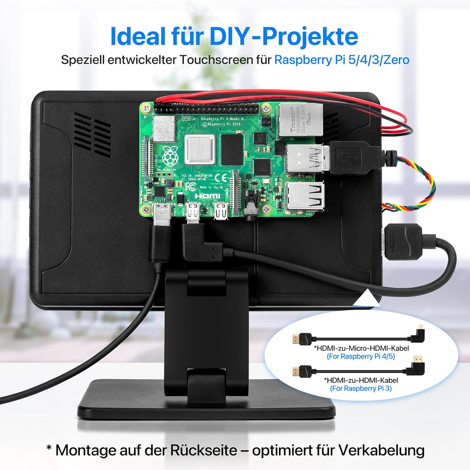 Detalle 2 de ROADOM 7" Touchscreen Monitor für Raspberry Pi IPS 1024×600 FHD Display mit Gehäuse