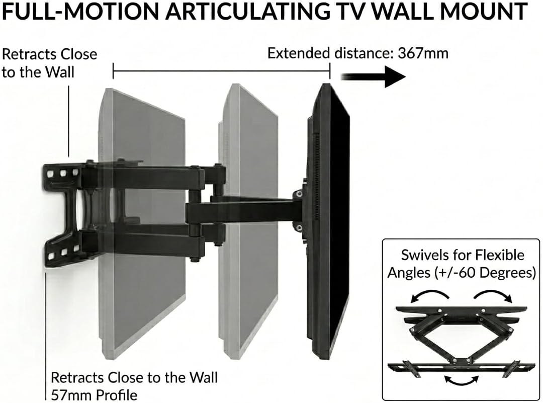 Thumbnail 2 de TV BRACKET GUYS Double Arm Full Motion TV Wall Mount (32–65 inch, VESA 100x100 to 600x400)