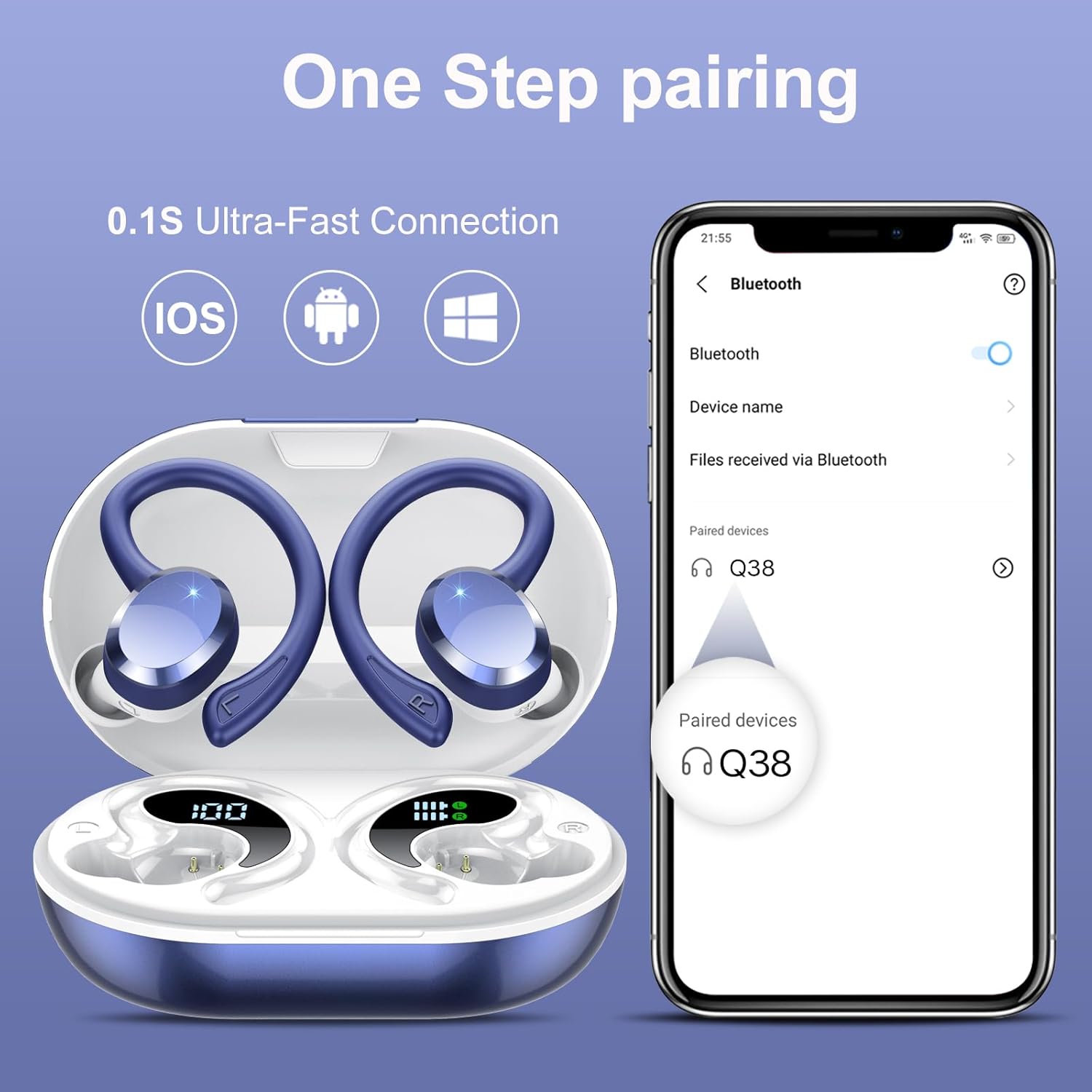 Thumbnail 3 de Bluetooth Sport-Kopfhörer Q38 (2026) mit Bluetooth 5.4, IPX7 und 4-HD-Mikrofon für Arbeit & Studium