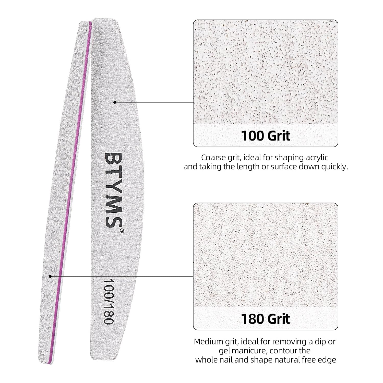 Detalle de BTYMS 25Pcs 100/180 Grit Nail File and Buffer – Double-Sided Emery Boards for Acrylic, Gel & Natural Nails