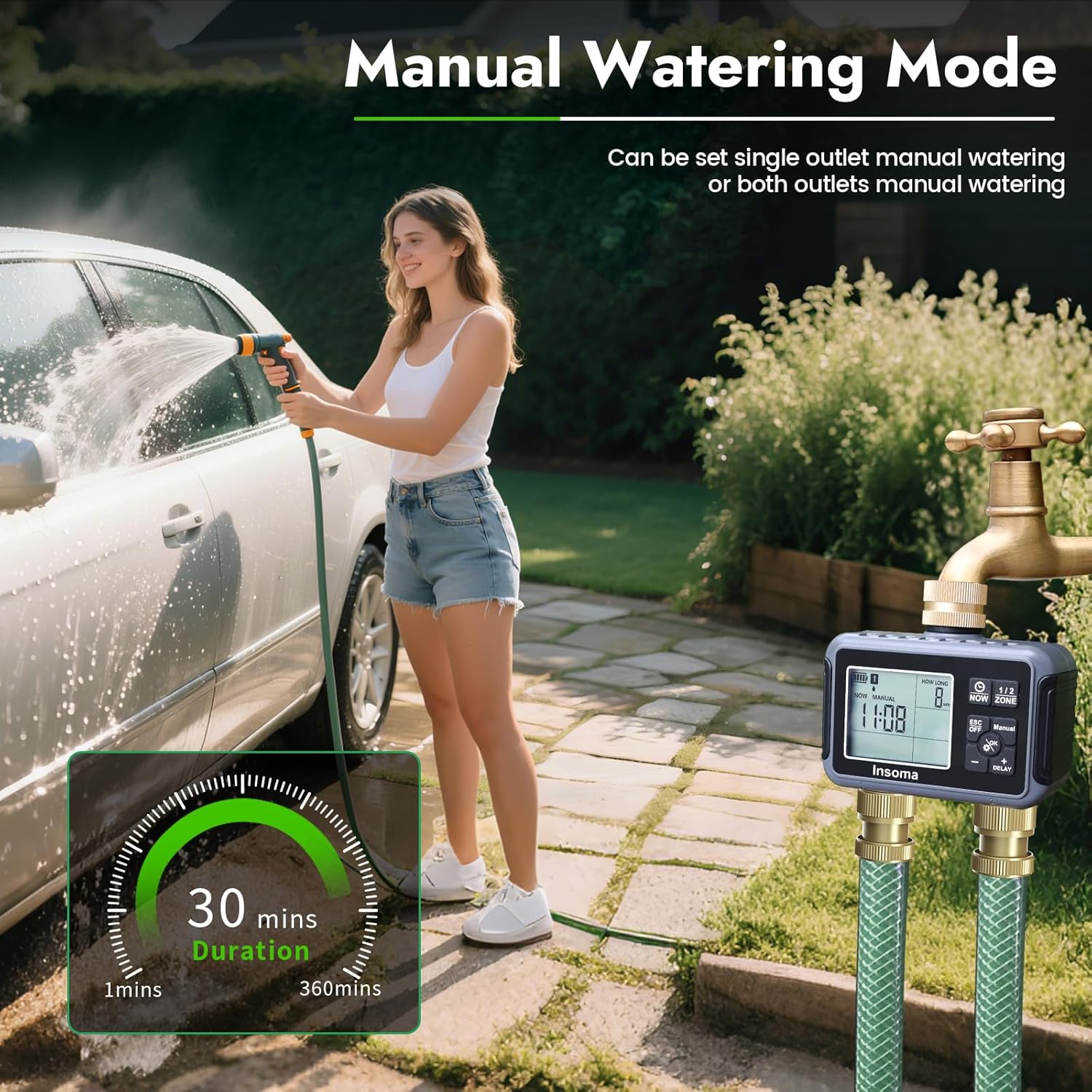 Thumbnail 4 de Insoma Water Timer with Brass Inlet & Outlet – 2 Independent Zones for Outdoor Hose