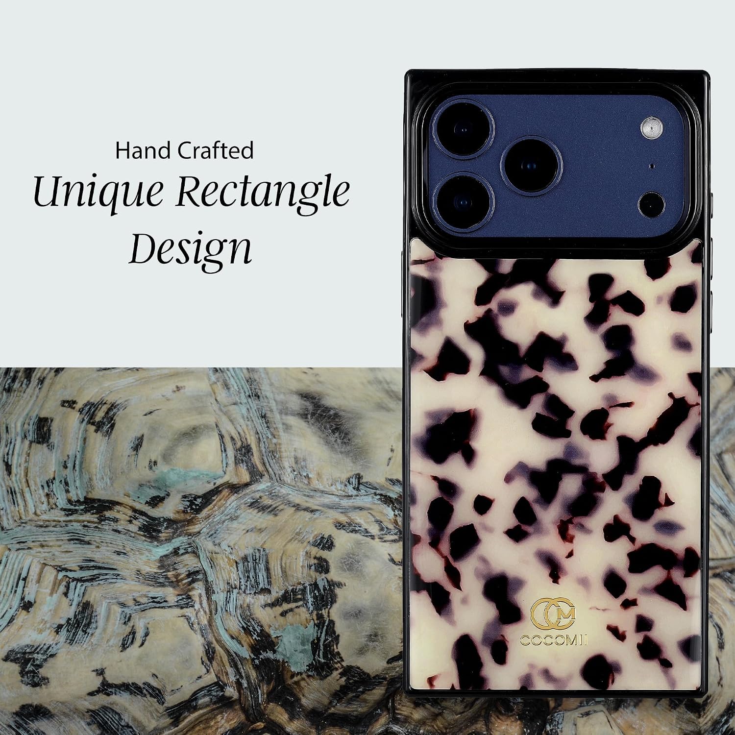 Detalle de COCOMII Rectangle Case for iPhone 17 Pro Max – Ivory Tortoiseshell, MagSafe Compatible