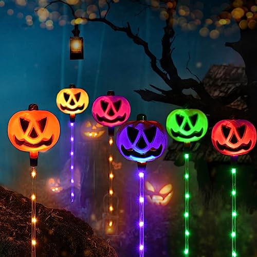 Detalle de Homeleo Solar Pumpkin Stake Lights: Set of 6 for Halloween