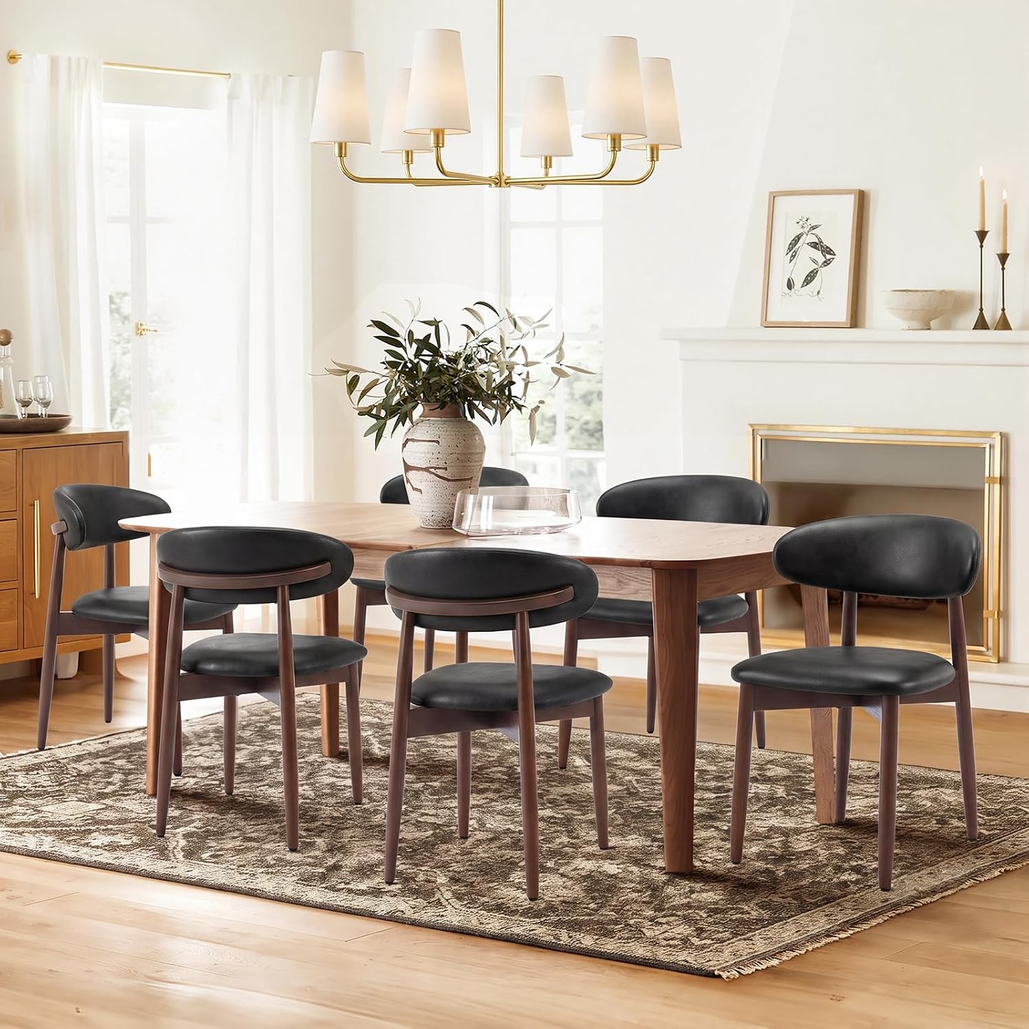 Detalle 2 de COLAMY D6270US Wooden Dining Chairs, Set of 6, Black Leather Upholstery