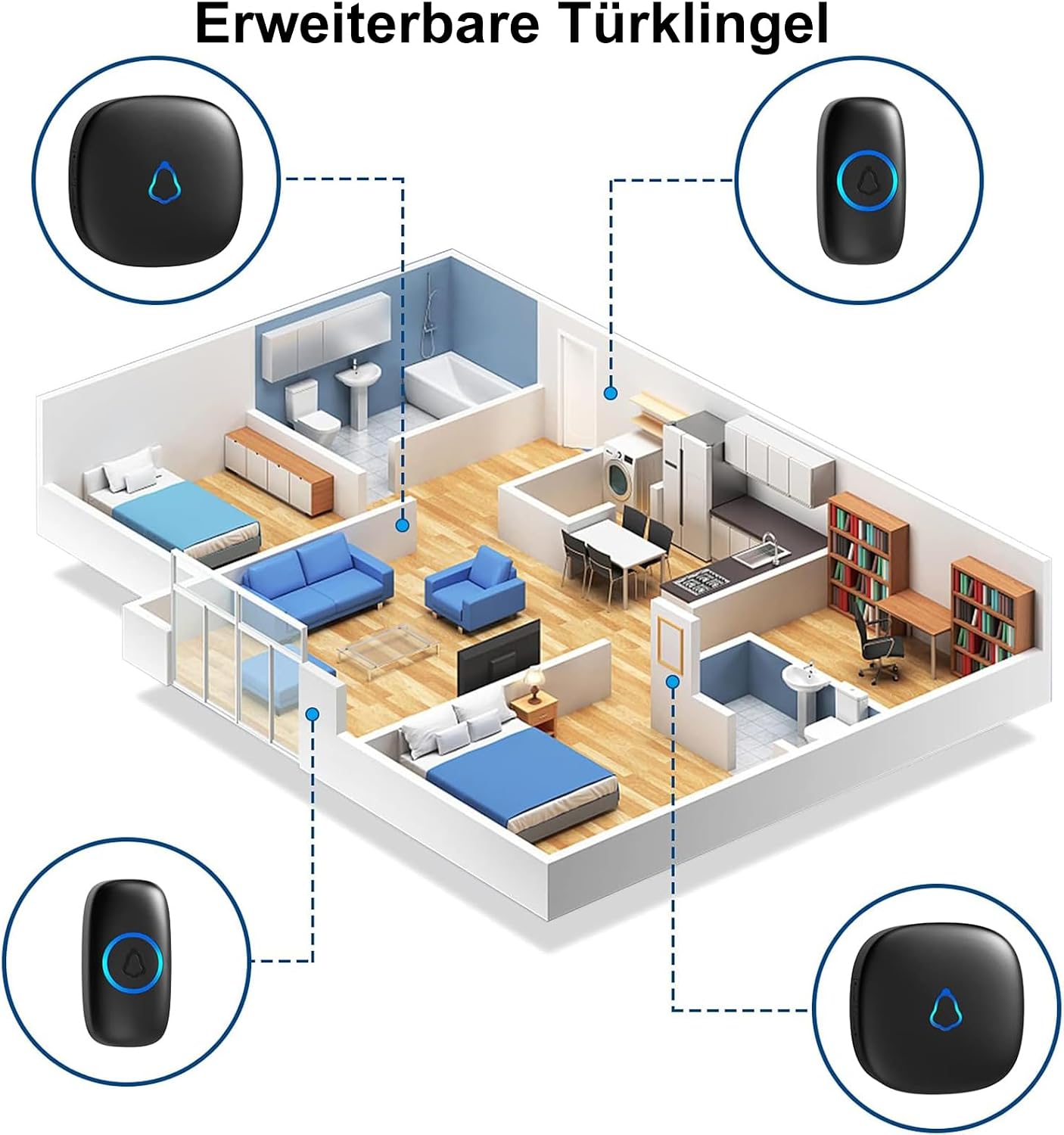 Detalle de SECRUI Funkklingel Türgong Set – 1 Empfänger + 1 Sender, wasserdicht, kabellos, 58 Melodien, 120 dB, 300 m Reichweite