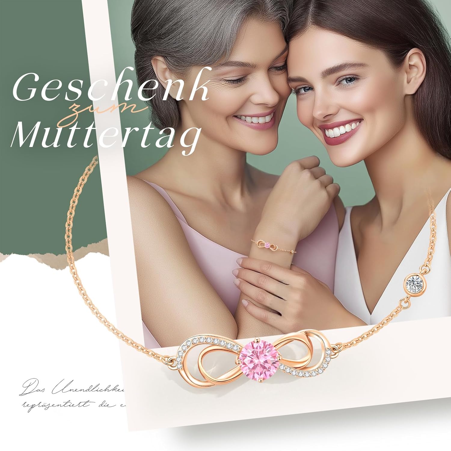 Thumbnail 1 de CDE Infinity Armband für Damen mit Herz, Zirkonia und Geburtsstein (Roségold)