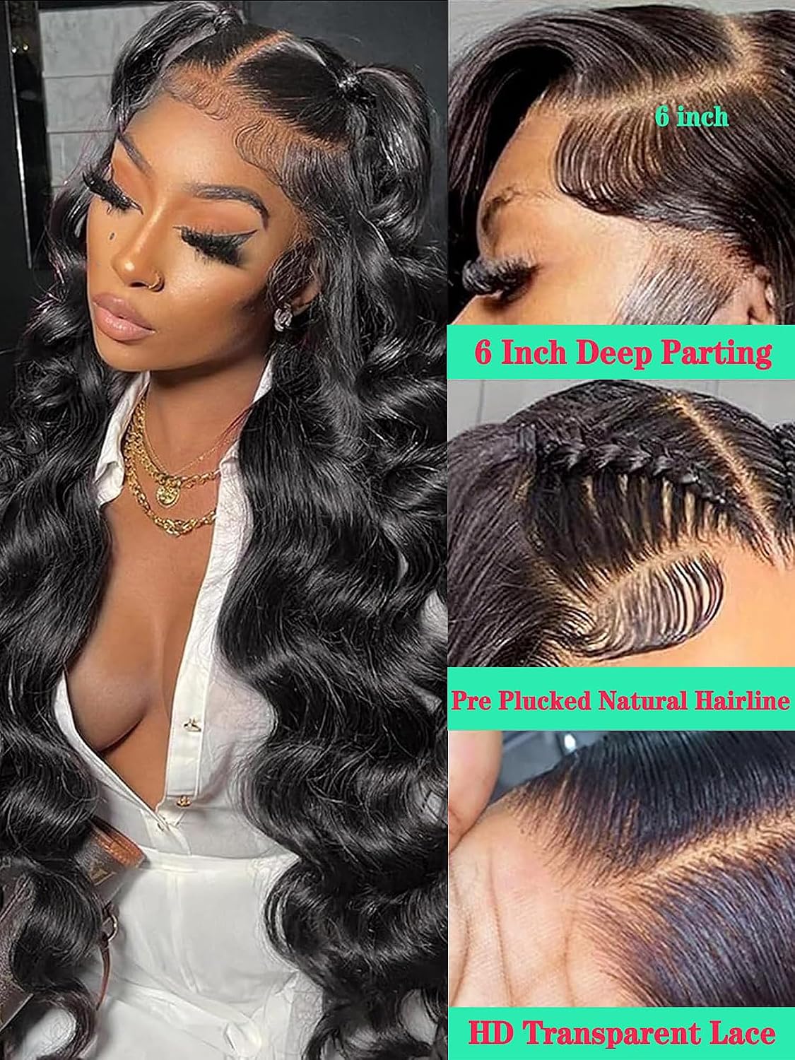 Detalle de Fongly 13x6 HD Lace Front Body Wave Human Hair Wig (200% Density, 26 Inch)
