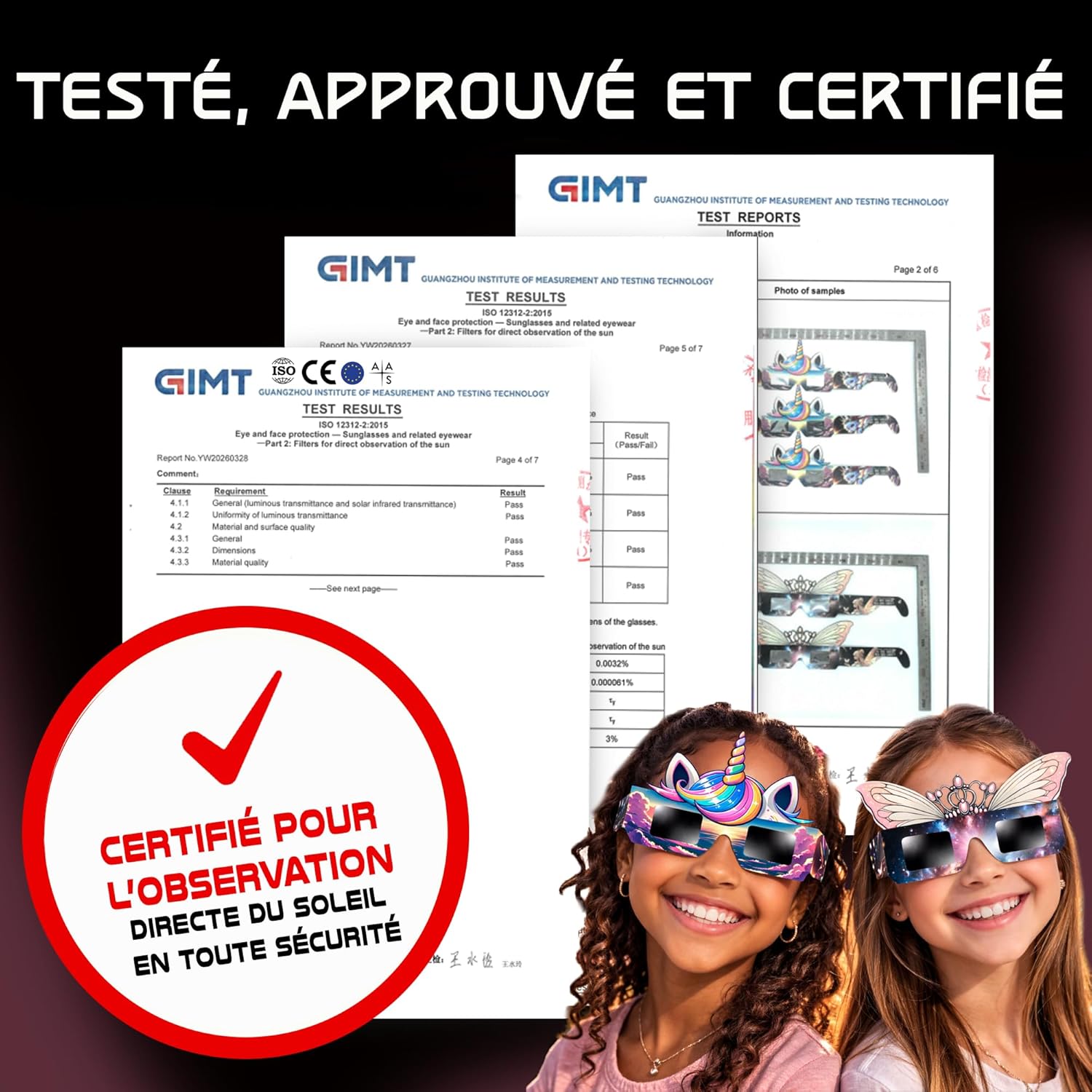 Detalle de Galaxium Lunettes d'éclipse solaire pour enfants – Lot de 12, licorne et princesse, ISO 12312-2 & CE