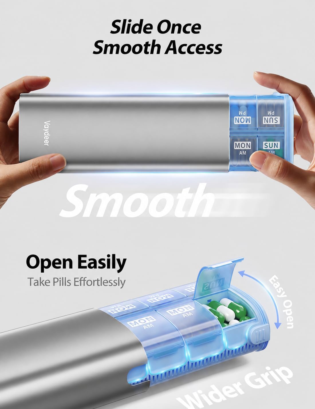 Thumbnail 6 de Vaydeer Large Metal AM/PM Pill Organizer, 7-Day, with Desiccant Seal