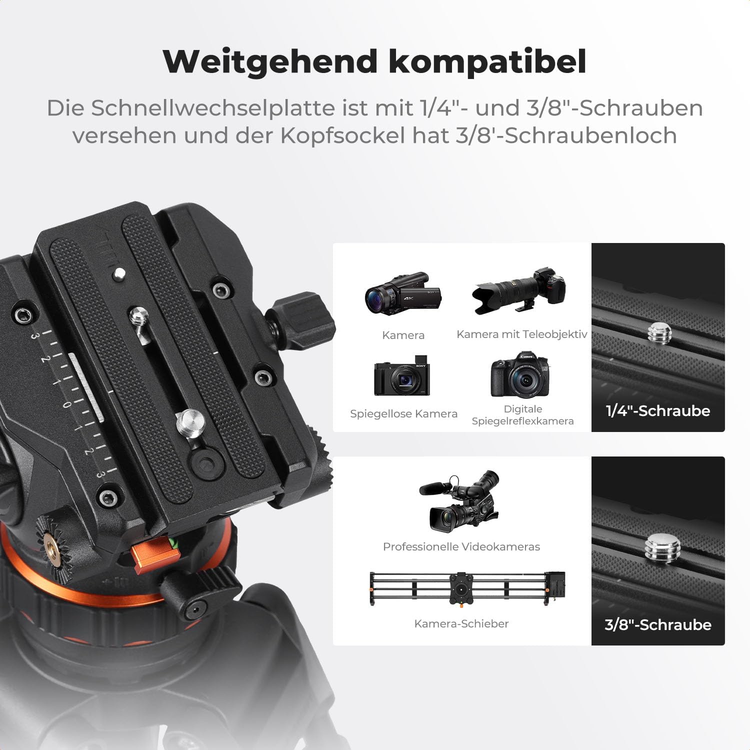 Detalle 2 de K&F CONCEPT BV50 Fluidkopf – leichter Videostativkopf mit 360°-Panorama und hydraulischer Dämpfung