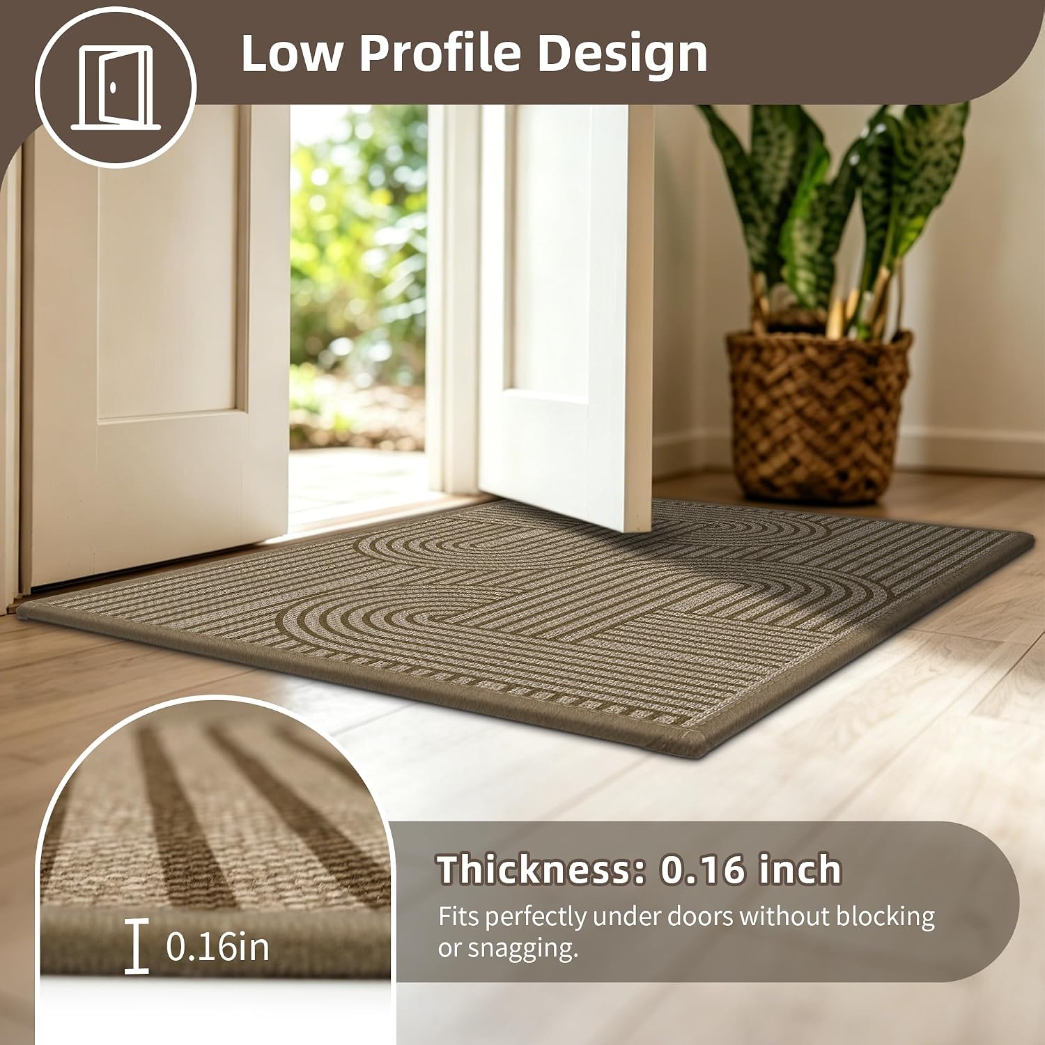 Detalle de Vroas Front Door Mat, 36" x 59" Low-Profile Absorbent Brown Doormat