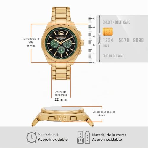 Detalle 2 de Michael Kors Accelerator 2 para Hombre: cronógrafo de cuarzo con correa de acero dorado, 44 mm